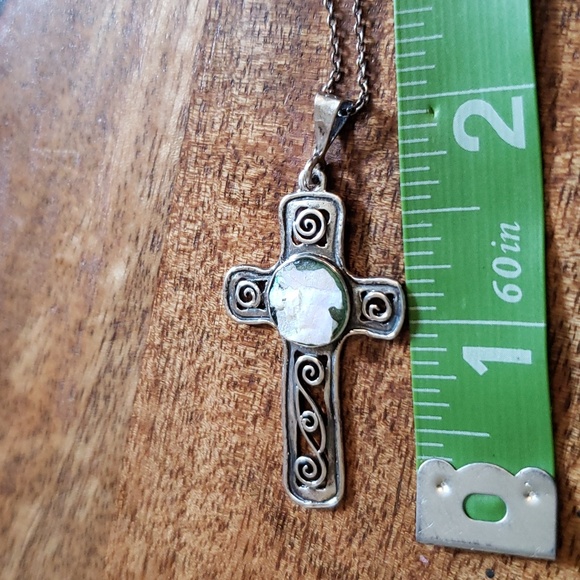 Ancient Roman Glass Sterling Silver Cross Necklace with Chain - Picture 10 of 10